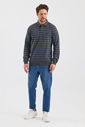 ALEXANDERGARDI POLO YAKA ÇİZGİLİ REGULAR FİT SWEATSHIRT (WK25386)