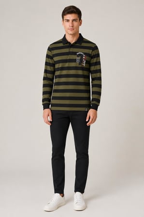 Çizgili Polo Yaka Sweatshirt