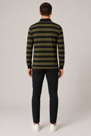 Çizgili Polo Yaka Sweatshirt