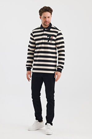 ALEXANDERGARDI POLO YAKA NAKIŞ APLİKELİ ÇİZGİLİ REGULAR FİT SWEATSHIRT (WK25214)