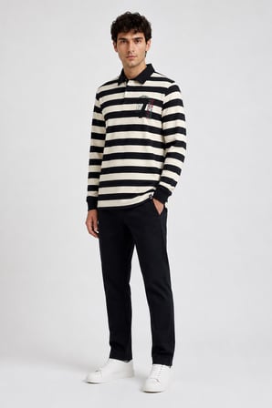 Çizgili Polo Yaka Sweatshirt