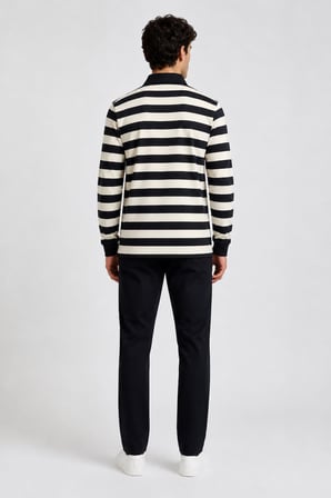 Çizgili Polo Yaka Sweatshirt