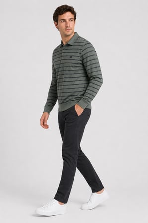 Çizgili Polo Yaka Sweatshirt
