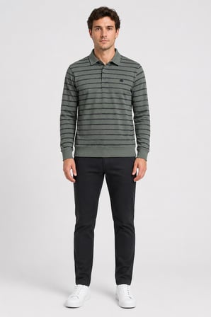 Çizgili Polo Yaka Sweatshirt