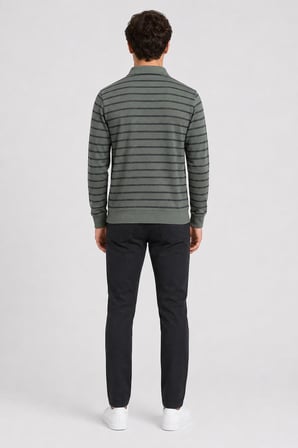 Çizgili Polo Yaka Sweatshirt