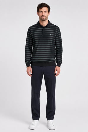 Çizgili Polo Yaka Sweatshirt