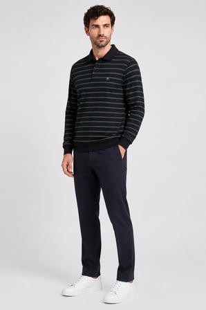 Çizgili Polo Yaka Sweatshirt