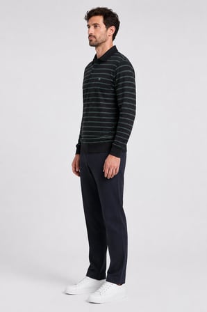 Çizgili Polo Yaka Sweatshirt