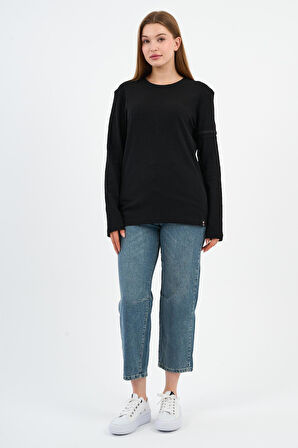 Kol Detaylı Bisiklet Yaka Basic Sweatshirt (WK25425) 