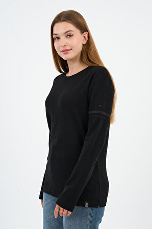 Kol Detaylı Bisiklet Yaka Basic Sweatshirt (WK25425) 