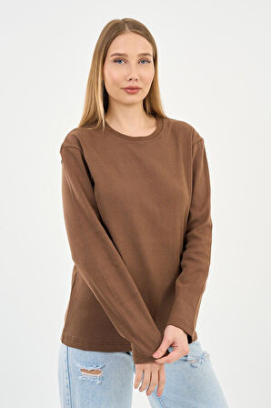 BİSİKLET YAKA BASİC LİKRALI SWEATSHIRT (WK25512-WN)