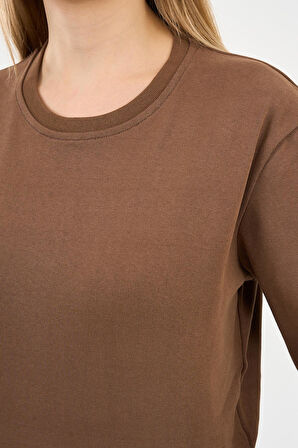 BİSİKLET YAKA BASİC LİKRALI SWEATSHIRT (WK25512-WN)