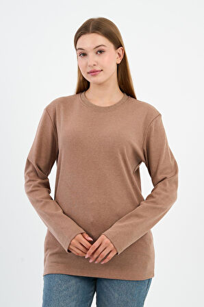 BİSİKLET YAKA BASİC LİKRALI SWEATSHIRT (WK25512-WN)