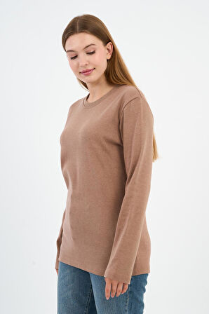 BİSİKLET YAKA BASİC LİKRALI SWEATSHIRT (WK25512-WN)