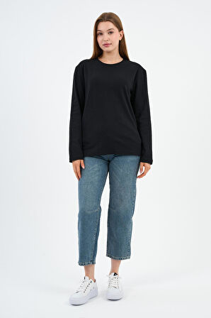 BİSİKLET YAKA BASİC LİKRALI SWEATSHIRT (WK25512-WN)