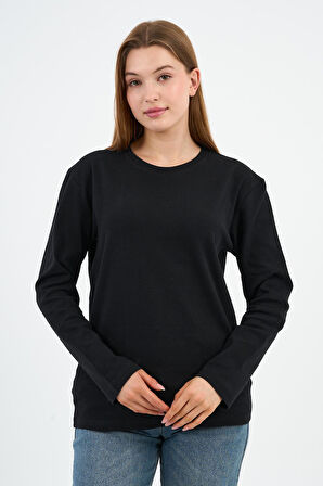 BİSİKLET YAKA BASİC LİKRALI SWEATSHIRT (WK25512-WN)