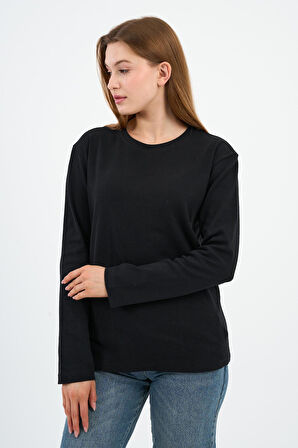 BİSİKLET YAKA BASİC LİKRALI SWEATSHIRT (WK25512-WN)
