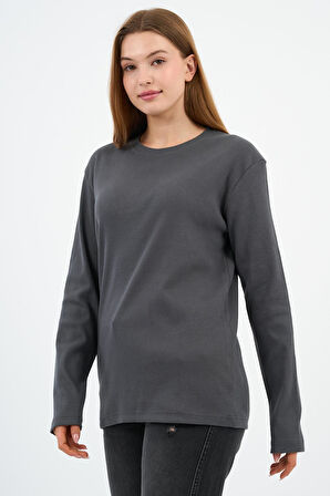 Bisiklet Yaka Likralı Uzun Kollu Kaşkorse Sweatshirt (WK25588)