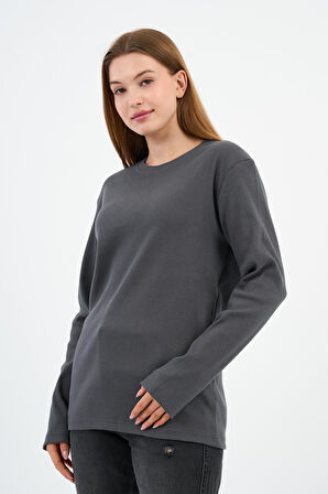 Bisiklet Yaka Likralı Uzun Kollu Kaşkorse Sweatshirt (WK25588)
