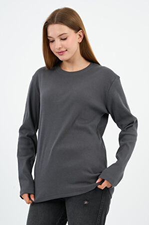 Bisiklet Yaka Likralı Uzun Kollu Kaşkorse Sweatshirt (WK25588)