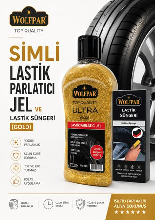 WOLFPAR Simli Lastik Parlatıcı Jel ve Lastik Süngeri (Gold)
