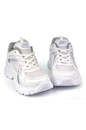 Kadın Beyaz Hafif Fileli Günlük Rahat Sneaker Spor Ayakkabı