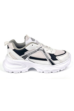 Kadın Beyaz Siyah Hafif Fileli Günlük Rahat Sneaker Spor Ayakkabı