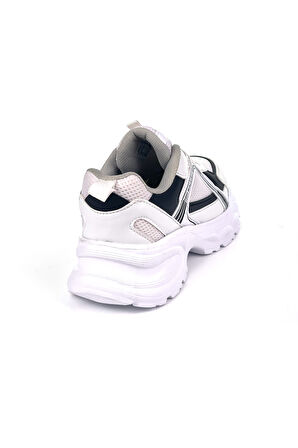 Kadın Beyaz Siyah Hafif Fileli Günlük Rahat Sneaker Spor Ayakkabı