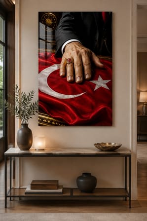 Türk Bayrağı Temalı Baskılı Cam Tablo – UV Baskı Dekoratif Duvar Tablosu