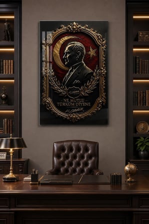 Atatürk Temalı Baskılı Cam Tablo – Premium 3D Efektli Dekoratif Duvar Tablosu