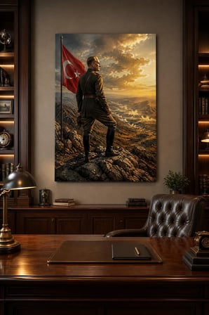 Atatürk Temalı Baskılı Cam Tablo – Türk Bayrağı Manzara Dekorasyonu