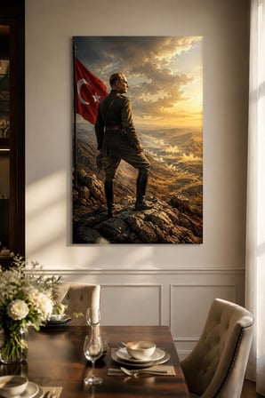Atatürk Temalı Baskılı Cam Tablo – Türk Bayrağı Manzara Dekorasyonu