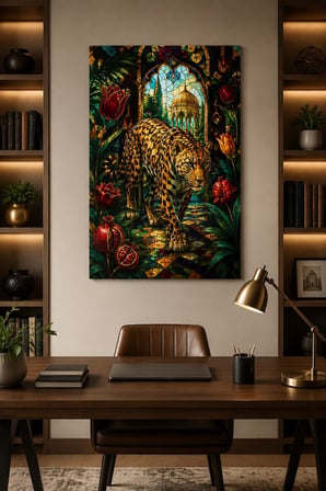Leopar Desenli Baskılı Cam Tablo – Vitray Stil Dekoratif Duvar Tablosu