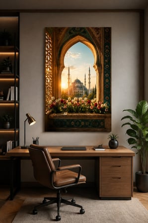 Osmanlı Cami Penceresi Baskılı Cam Tablo – Manevi Mimari Duvar Dekoru