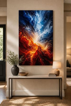Soyut Enerji Dalga Desenli Baskılı Cam Tablo – Modern Duvar Dekorasyonu