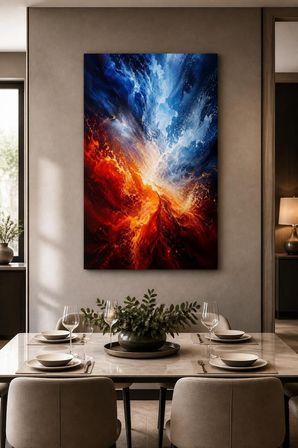 Soyut Enerji Dalga Desenli Baskılı Cam Tablo – Modern Duvar Dekorasyonu