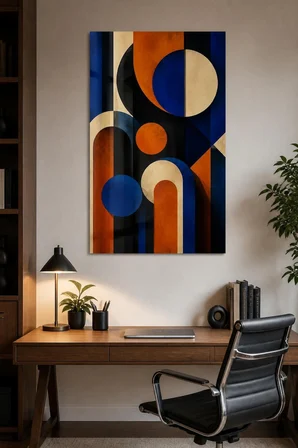 Geometrik Desenli Baskılı Cam Tablo – Modern Soyut Duvar Dekoru