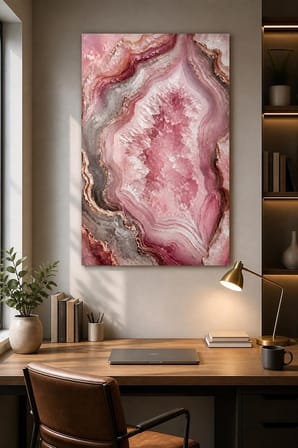 Pembe Akik Desenli Baskılı Cam Tablo – Lüks Soyut Kristal Duvar Dekoru