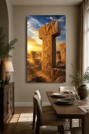 Göbeklitepe Taş Sütunları Baskılı Cam Tablo – Antik Tarih Duvar Dekoru
