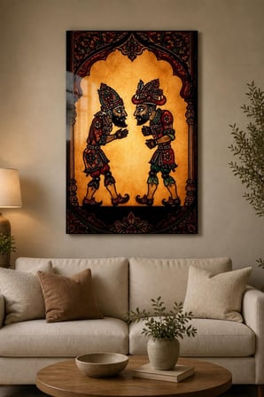 Karagöz Hacivat Desenli Baskılı Cam Tablo – Geleneksel Türk Sanatı Duvar Dekoru