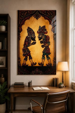 Karagöz Hacivat Desenli Baskılı Cam Tablo – Geleneksel Türk Sanatı Duvar Dekoru
