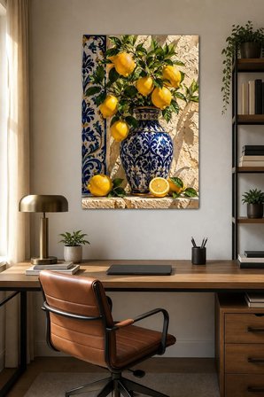Limon Desenli Baskılı Cam Tablo – Akdeniz Mutfak Dekorasyonu