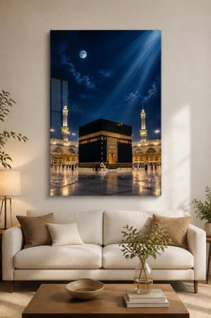 Kâbe Temalı Baskılı Cam Tablo – Manevi Dekoratif Duvar Tablosu