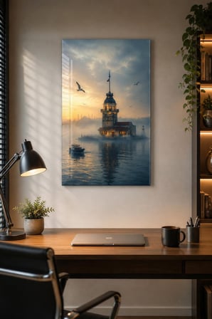 Kız Kulesi Manzara Baskılı Cam Tablo – İstanbul Boğazı Dekoratif Duvar Tablosu