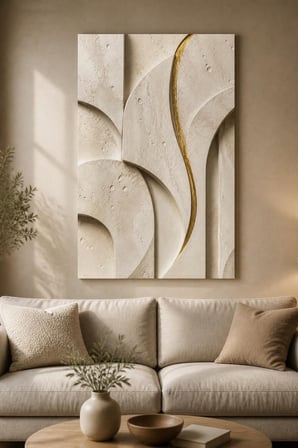 Minimalist Traverten Desenli Baskılı Cam Tablo – Modern Lüks Duvar Dekoru