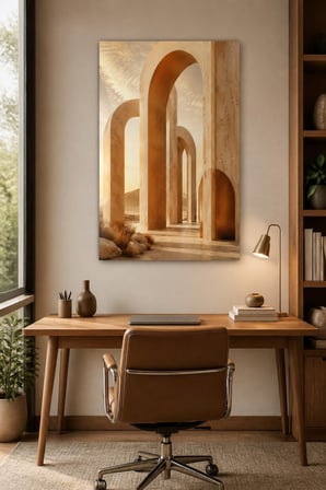 Modern Kemerli Mimari Baskılı Cam Tablo – Minimalist Duvar Dekoru