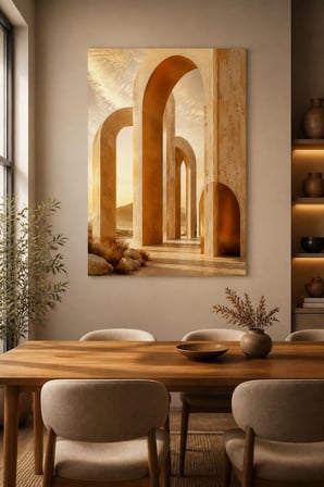 Modern Kemerli Mimari Baskılı Cam Tablo – Minimalist Duvar Dekoru
