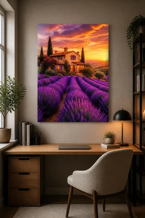 Lavanta Bahçesi Baskılı Cam Tablo – Provence Manzara UV Baskı Duvar Dekoru