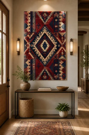 Etnik Kilim Desenli Baskılı Cam Tablo – UV Baskı Dekoratif Duvar Tablosu