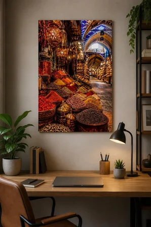 Baharat Çarşısı Baskılı Cam Tablo – UV Baskı Dekoratif Duvar Tablosu